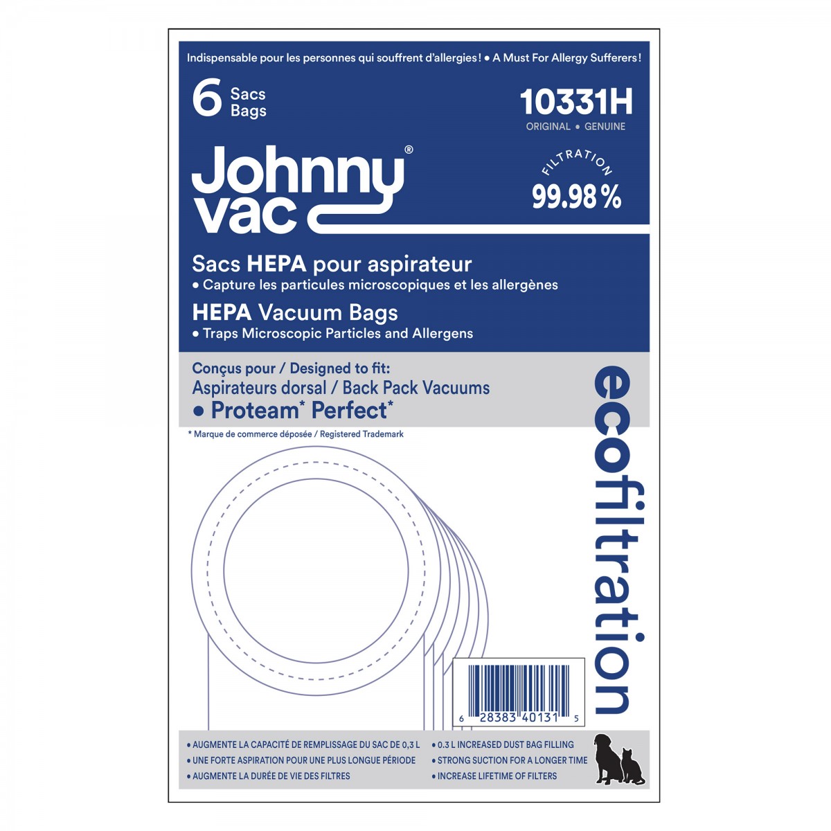 Sacs microfiltre HEPA 10331H – Paquet de 6