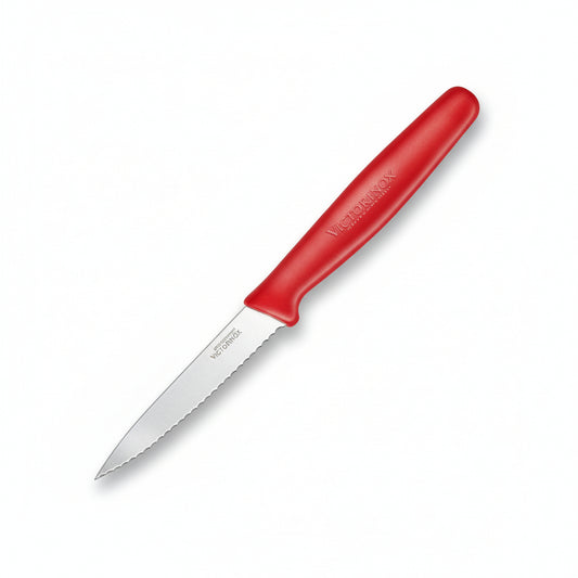 Couteau d'office rouge lame dentelée 3¼'' Fibrox Victorinox