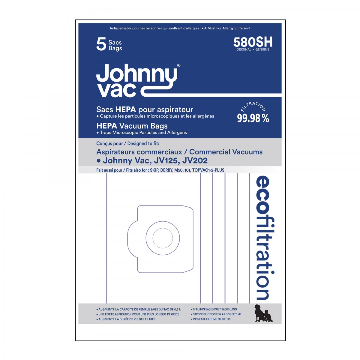 Sacs microfiltre HEPA 580SH - Paquet de 5