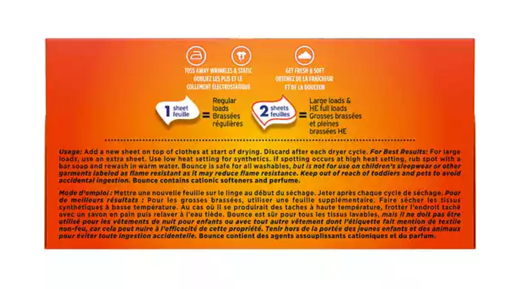 Feuilles assouplissantes Bounce en feuille 250/boite