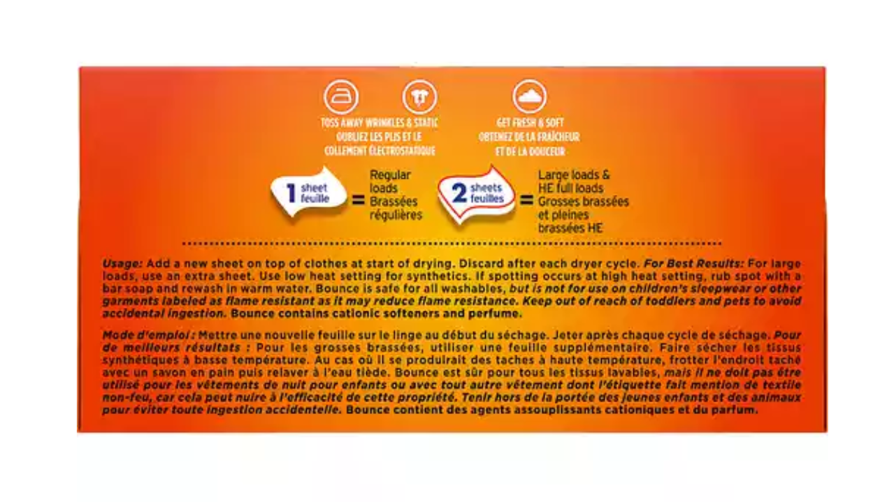 Feuilles assouplissantes Bounce en feuille 250/boite