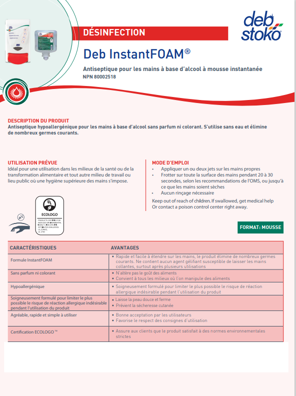 Désinfectant à mains en mousse InstantFoam 400 ml