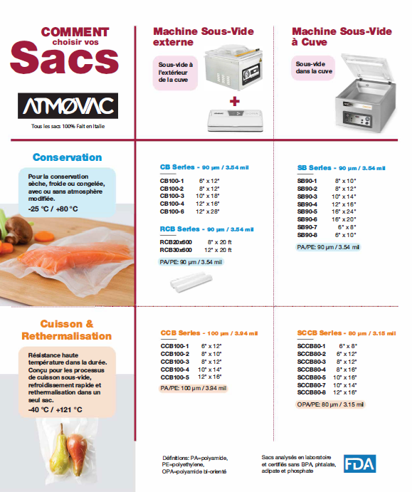 Sac sous vide pour cuisson et rethermalisation 10" x 16" 100 un/paquet