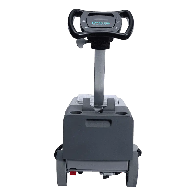 Battery-powered automatic scrubber with 13" swiveling scraper