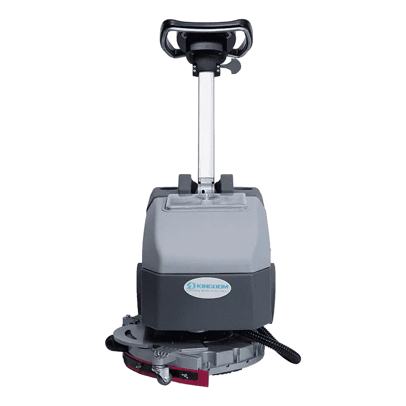 Battery-powered automatic scrubber with 13" swiveling scraper