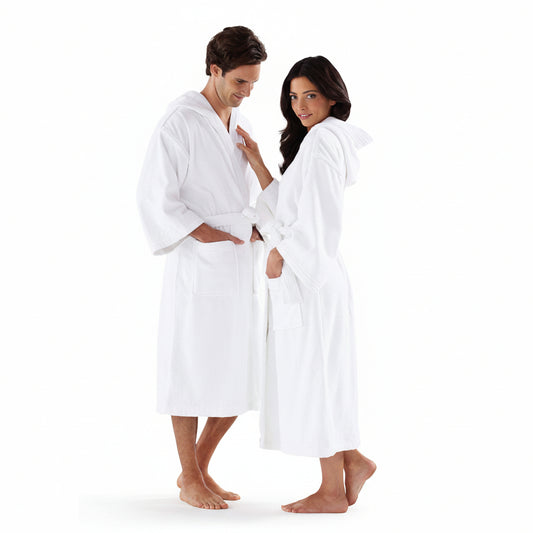 Peignoir robe de chambre blanche avec capuchon