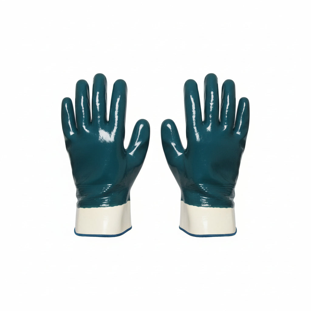 Gants de coton trempé en nitrile bleu