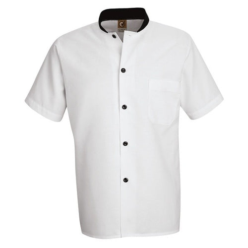 Chemise  blanche manche coute avec boutons et colet noir