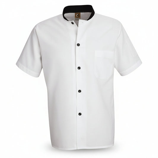 Chemise  blanche manche coute avec boutons et colet noir