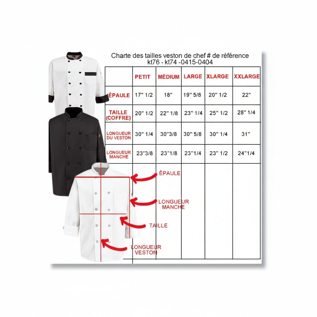 Veston de chef noir manches longues