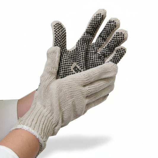 Gants en coton avec points de PVC noirs 1 douzaine