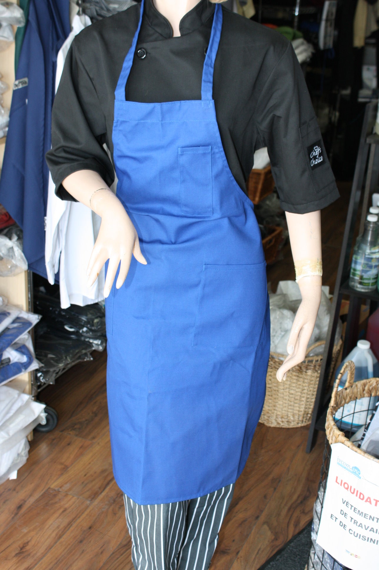 Tablier bavette bleu royal avec poches
