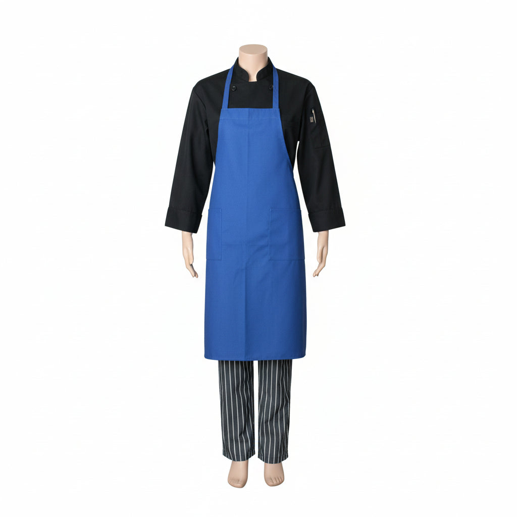 Black bib apron 32" x 34" with 2 pockets, 100% polyester