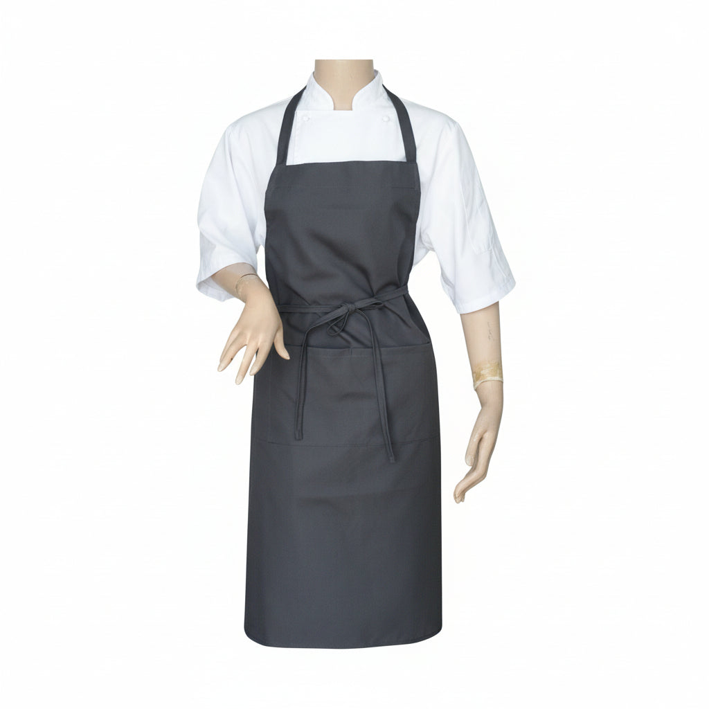 Black and white striped bib apron
