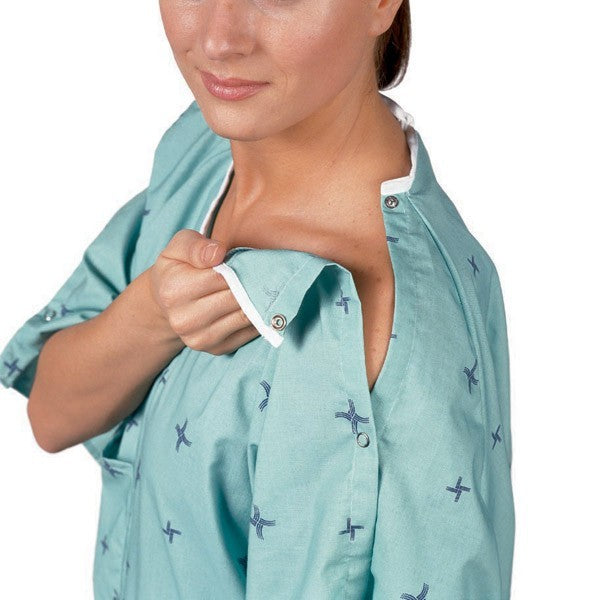 Jaquette de patient verte avec snaps et poche télémétrie