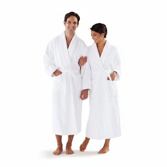 Peignoir robe de chambre blanche de velours 100% coton