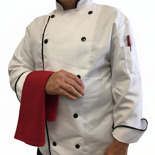 Veste de cuisinier blanc avec bordures noires