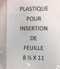 Insertion en plastique pour menu 8-1/2'' x 11''
