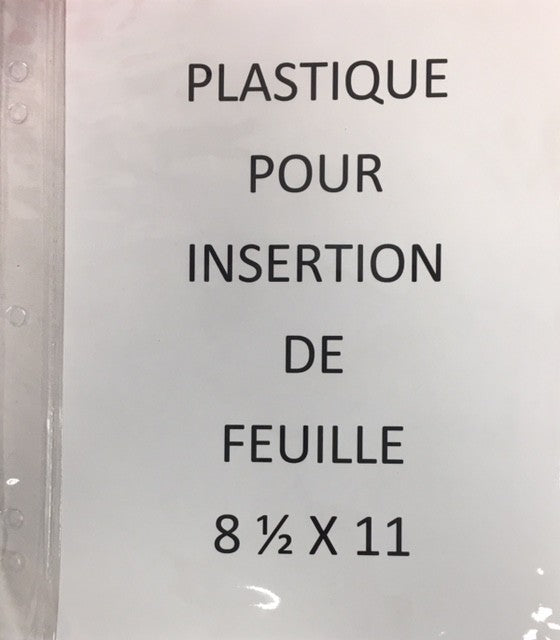 Insertion en plastique pour menu 8-1/2'' x 11''