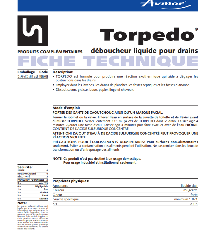 Déboucheur liquide pour drain Torpedo 909 ml