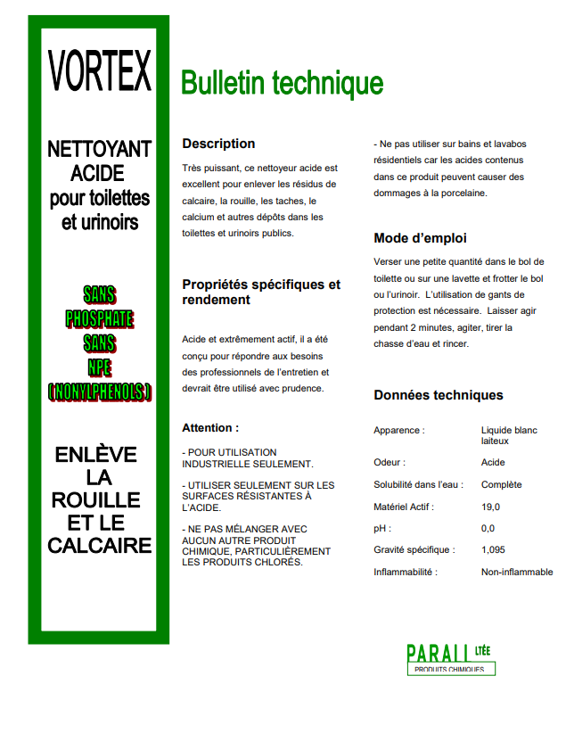 Nettoyant-assainissant pour urinoirs et bols de toilette Vortex