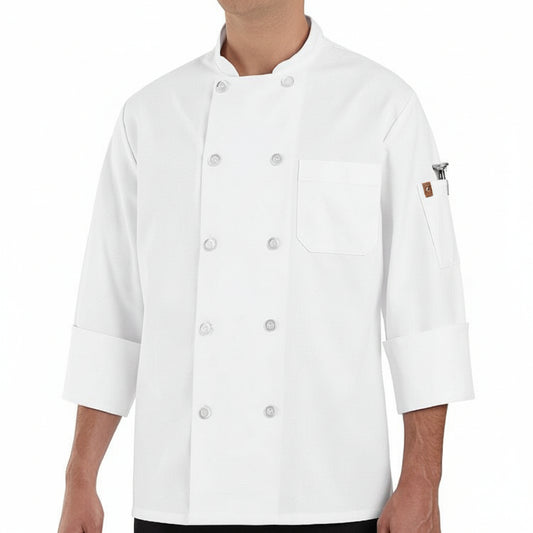 Long-sleeved white chef's jacket