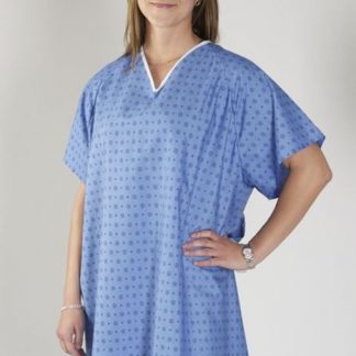 Jaquette de patient bleue avec motifs de flocons noirs