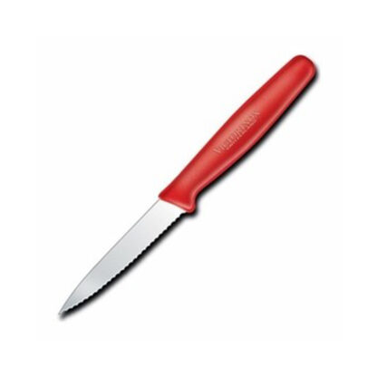 Couteau d'office rouge lame dentelée 3¼'' Fibrox Victorinox