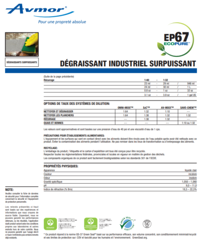 Dégraissant industriel surpuissant biodégradable 1.8 litres EP67